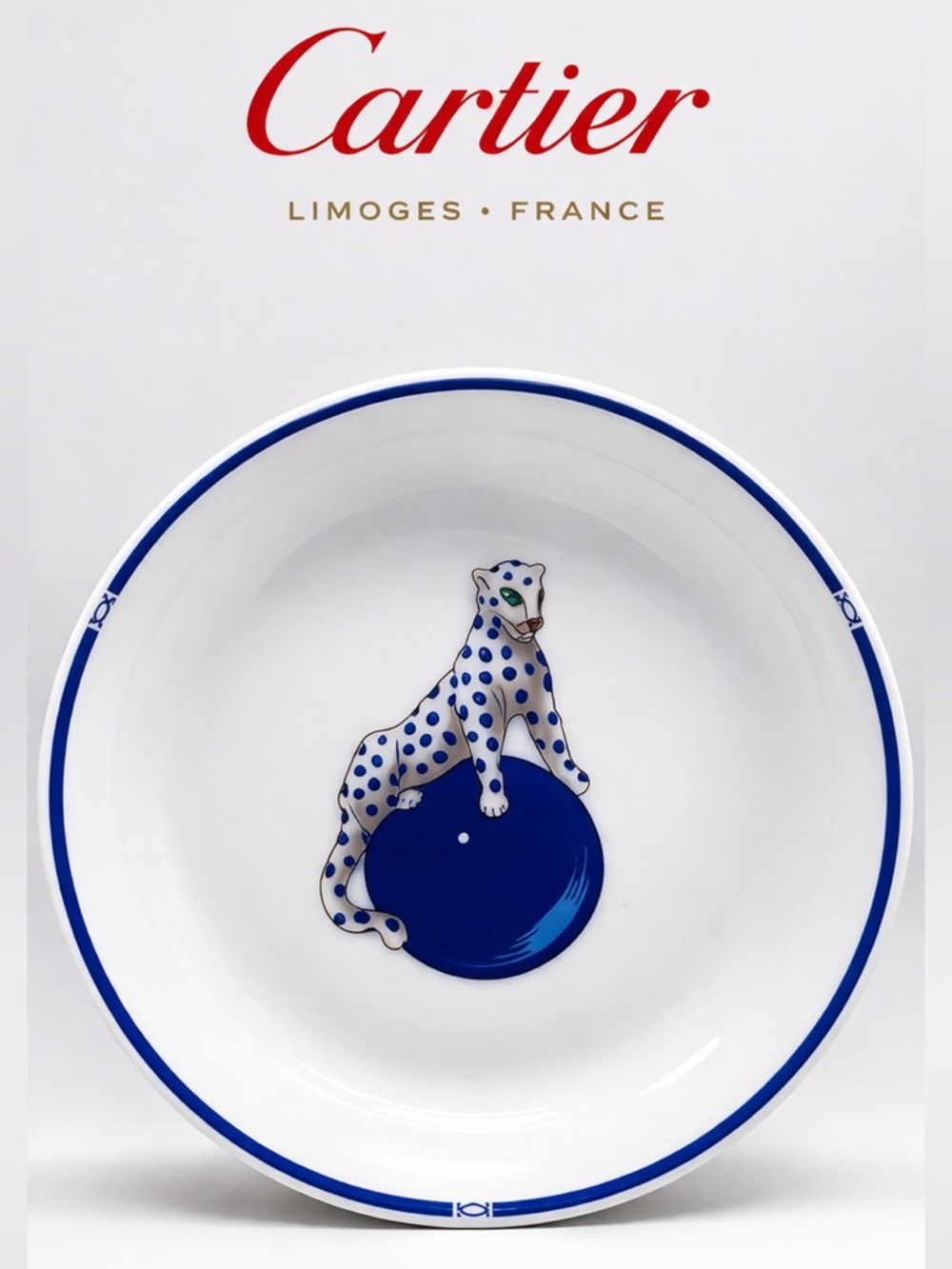 Cartier Limoges Blue Panther Porcelain Trinket Dish
